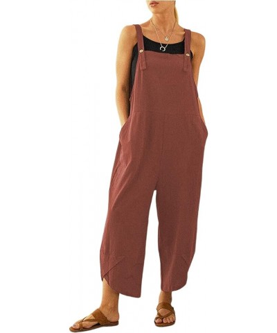 Womens Cotton Adjustable Casual Summer Bib Overalls Jumpsuits with Pockets Rust Red $16.42 Overalls