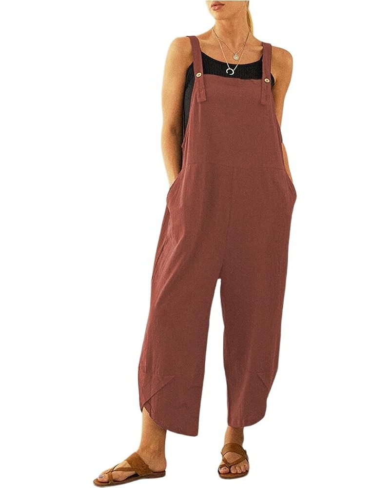 Womens Cotton Adjustable Casual Summer Bib Overalls Jumpsuits with Pockets Rust Red $16.42 Overalls