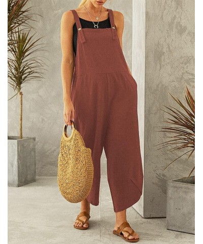 Womens Cotton Adjustable Casual Summer Bib Overalls Jumpsuits with Pockets Rust Red $16.42 Overalls