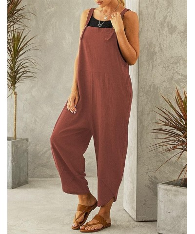 Womens Cotton Adjustable Casual Summer Bib Overalls Jumpsuits with Pockets Rust Red $16.42 Overalls