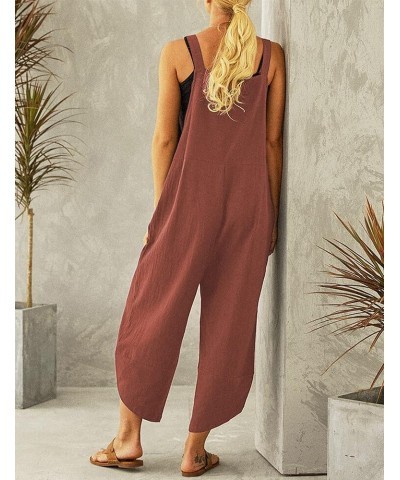 Womens Cotton Adjustable Casual Summer Bib Overalls Jumpsuits with Pockets Rust Red $16.42 Overalls