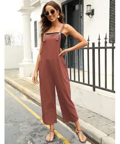 Womens Cotton Adjustable Casual Summer Bib Overalls Jumpsuits with Pockets Rust Red $16.42 Overalls