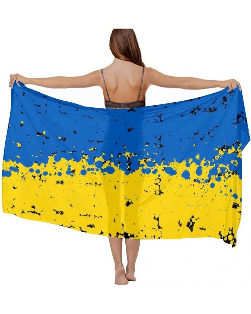 Womens Sarong Beach Swimsuit Semi-Sheer Bikini Cover Ups Wrap Beach scarf Ukraine Flag Blue Yellow Black $10.74 Swimsuits