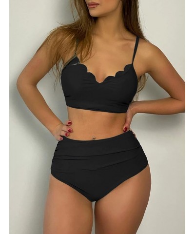 Women's Crisscross Ruched High Waisted Bottom Bikini Set Two Piece Swimsuit Tankini P-black $19.94 Swimsuits