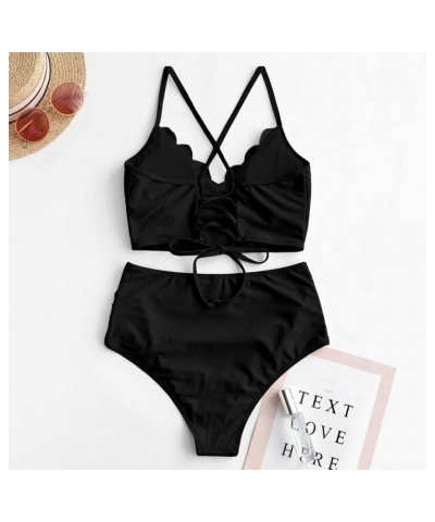 Women's Crisscross Ruched High Waisted Bottom Bikini Set Two Piece Swimsuit Tankini P-black $19.94 Swimsuits