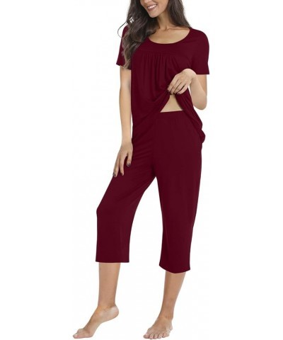 Women's Summer Casual 2 Piece Pajama Sets,Ladies Pjs Sets with Pockets Lounge Sleepwear Wine Red $13.60 Sleep & Lounge