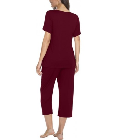 Women's Summer Casual 2 Piece Pajama Sets,Ladies Pjs Sets with Pockets Lounge Sleepwear Wine Red $13.60 Sleep & Lounge