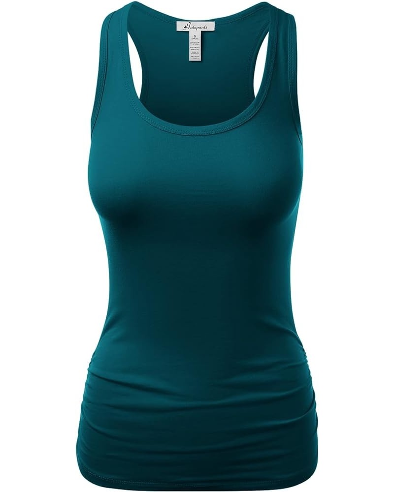 Women's Casual Basic Racerback Side Shirred Tankini Tops 009-teal $9.83 Swimsuits