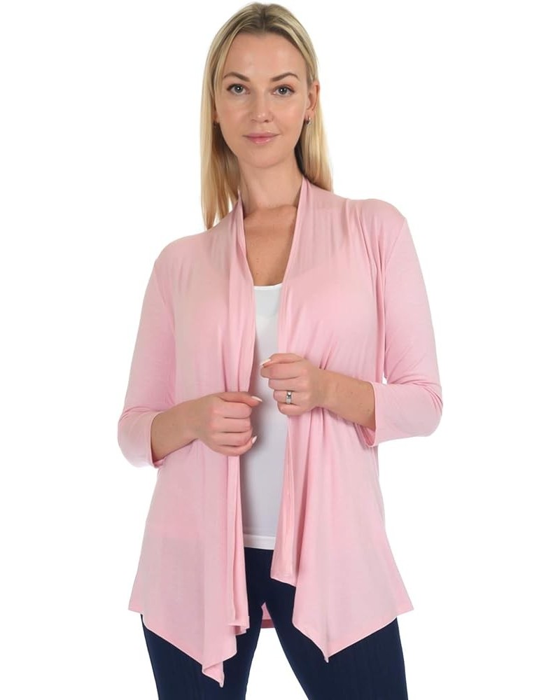 SR Women's Plus Size Basic Various Sleeve Open Cardigan (Size: 1X-5X) 3/4 Sleeve_dust Pink $15.07 Sweaters