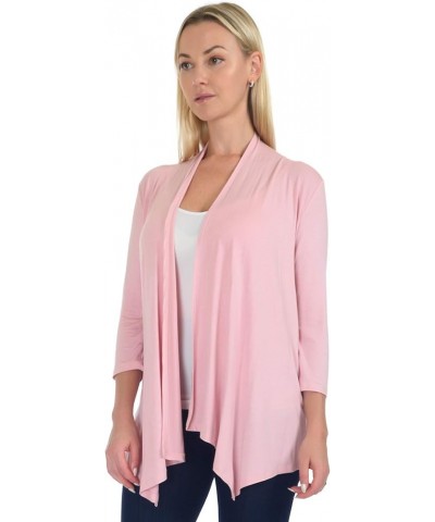 SR Women's Plus Size Basic Various Sleeve Open Cardigan (Size: 1X-5X) 3/4 Sleeve_dust Pink $15.07 Sweaters