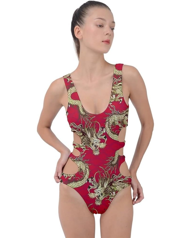 Womens Beachwear Sharks Penguin Dolphin Octopus Whale Fish Scales One Piece Swimsuit, XS-5XL Crimson Classic $14.40 Swimsuits