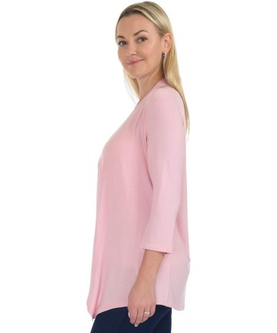 SR Women's Plus Size Basic Various Sleeve Open Cardigan (Size: 1X-5X) 3/4 Sleeve_dust Pink $15.07 Sweaters