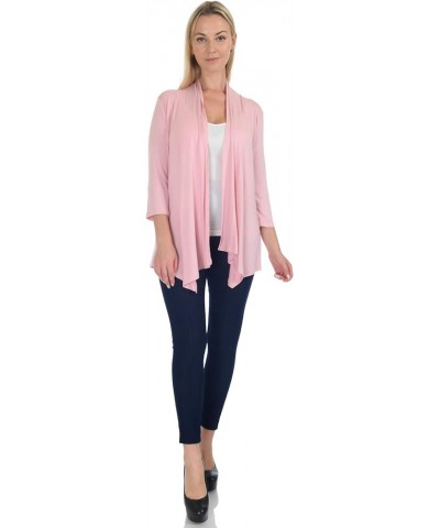 SR Women's Plus Size Basic Various Sleeve Open Cardigan (Size: 1X-5X) 3/4 Sleeve_dust Pink $15.07 Sweaters