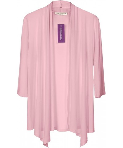 SR Women's Plus Size Basic Various Sleeve Open Cardigan (Size: 1X-5X) 3/4 Sleeve_dust Pink $15.07 Sweaters