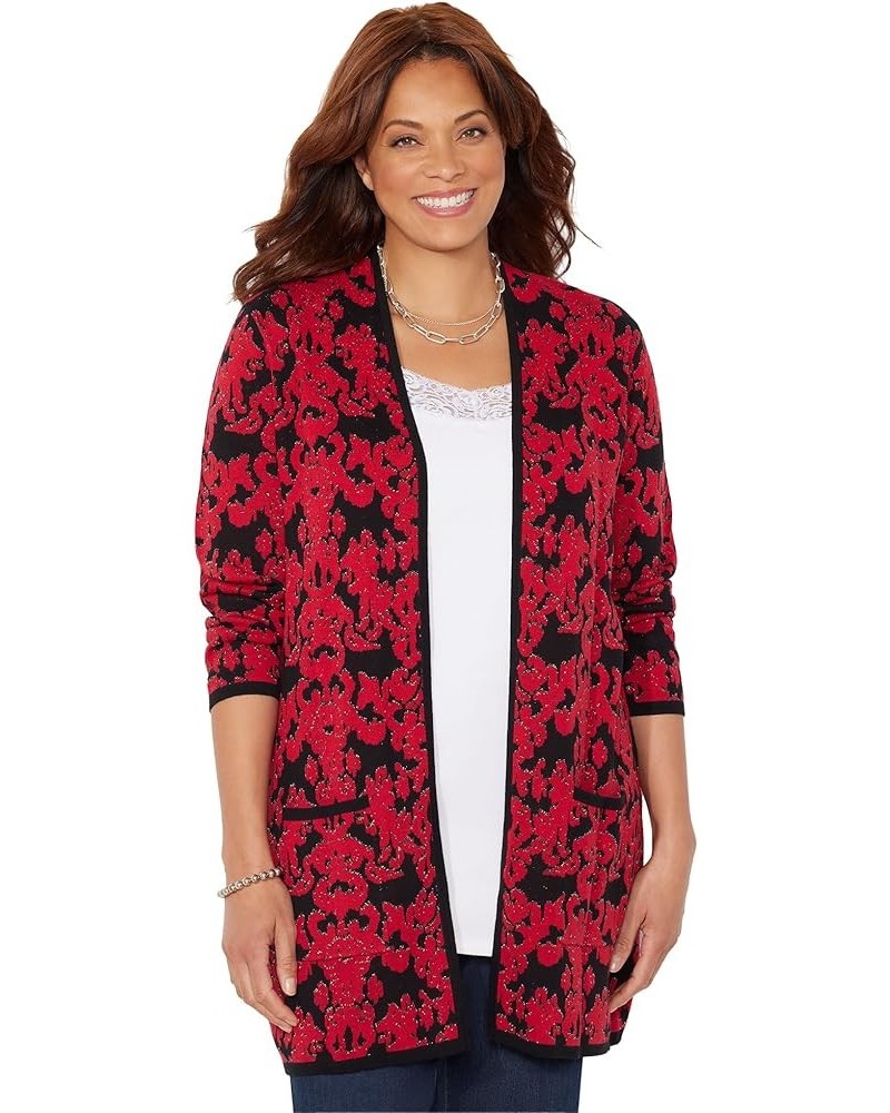 Women's Plus Size Luxe Sweater Cardigan Classic Red Damask $20.40 Sweaters