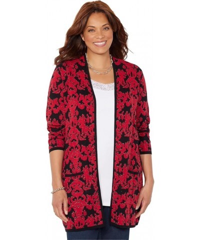 Women's Plus Size Luxe Sweater Cardigan Classic Red Damask $20.40 Sweaters