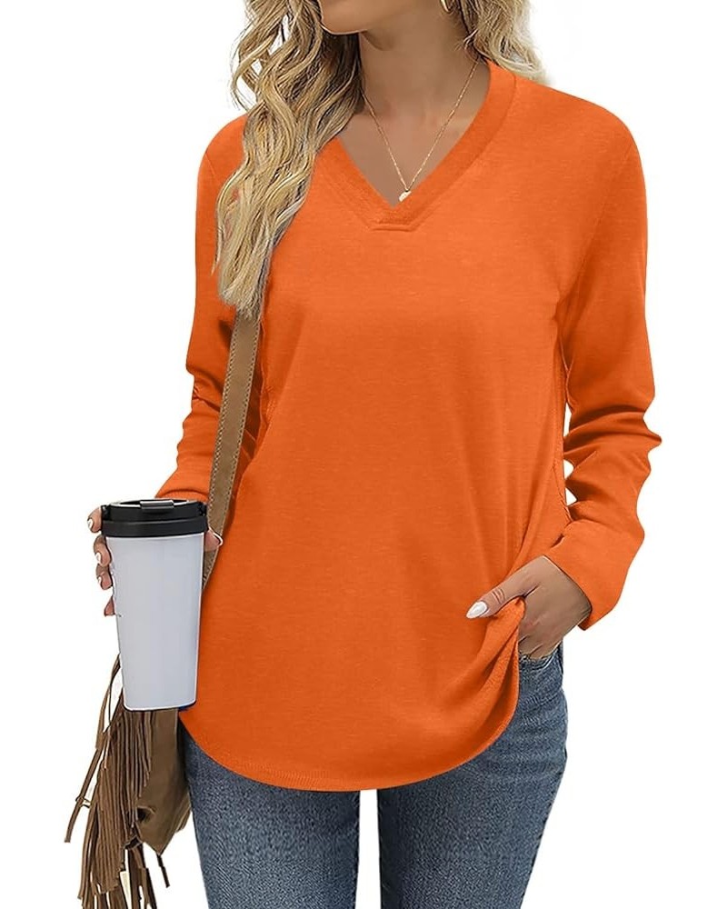 Womens Fall Plus Size Long Sleeve Tunic Tops for Leggings V Neck Casual Loose Fit Blouse Shirt V-Neck Orange $12.23 Tops