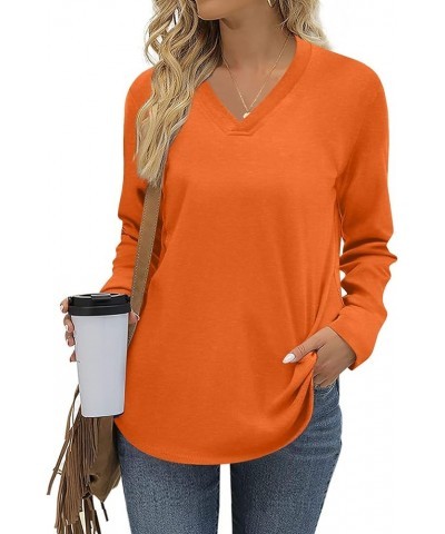 Womens Fall Plus Size Long Sleeve Tunic Tops for Leggings V Neck Casual Loose Fit Blouse Shirt V-Neck Orange $12.23 Tops