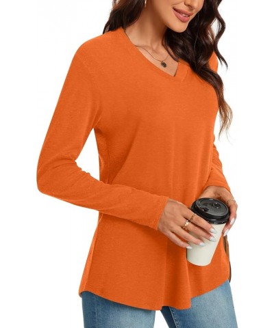 Womens Fall Plus Size Long Sleeve Tunic Tops for Leggings V Neck Casual Loose Fit Blouse Shirt V-Neck Orange $12.23 Tops