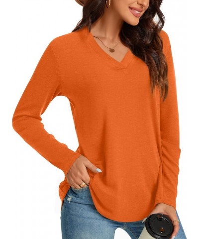 Womens Fall Plus Size Long Sleeve Tunic Tops for Leggings V Neck Casual Loose Fit Blouse Shirt V-Neck Orange $12.23 Tops