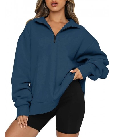 Women's Quarter Zip Sweatshirt 2024 Fall Spring Oversized Casual Hoodies Long Sleeve Workout Pullover Y2K Clothes Solid Dark ...