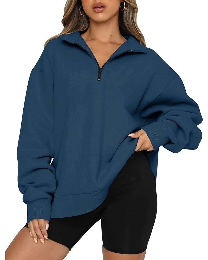 Women's Quarter Zip Sweatshirt 2024 Fall Spring Oversized Casual Hoodies Long Sleeve Workout Pullover Y2K Clothes Solid Dark ...