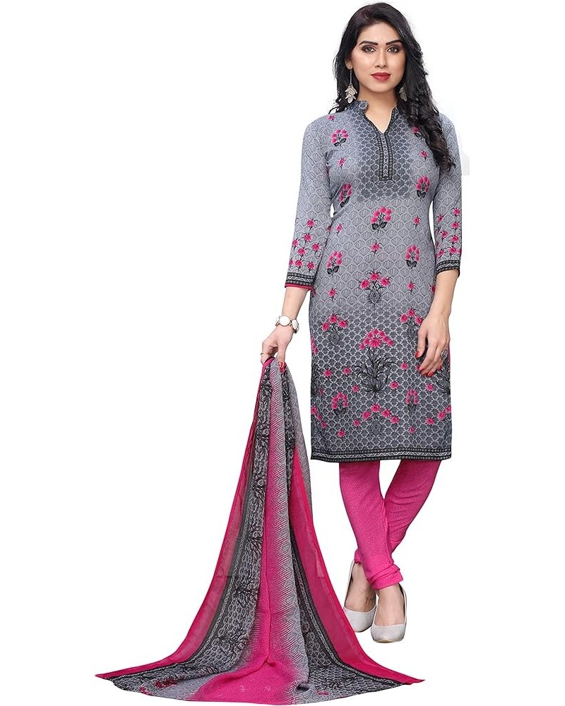 Indian Panjabi Style Patiala Salwar Suit of Crepe Fabric with Printed Dupatta for Women & Girls Grey-2 $24.29 Dresses