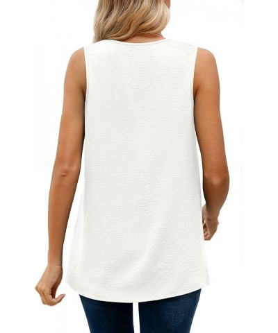 Women's V Neck Chiffon Tank Top Sleeveless Work Office Pleated Blouses Tops 01-white $10.59 Tanks