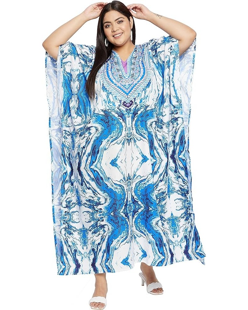 Gypsie Blu Ladies Kaftan Kimono Maxi Style Dress Plus Size Caftan Long Swimsuit Cover up Beach Dress for Women Blue Watercolo...