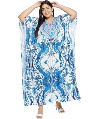 Gypsie Blu Ladies Kaftan Kimono Maxi Style Dress Plus Size Caftan Long Swimsuit Cover up Beach Dress for Women Blue Watercolo...