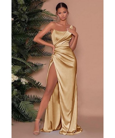 Women's One Shoulder Bridesmaid Dresses for Wedding Satin Mermaid Formal Evening Gown Champagne $32.50 Dresses