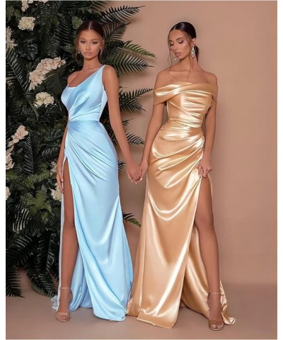 Women's One Shoulder Bridesmaid Dresses for Wedding Satin Mermaid Formal Evening Gown Champagne $32.50 Dresses