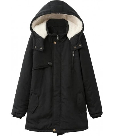 Lamb Wool Coat Women Plus Size, Cotton Padded Jacket Hooded Parka 2 Colors S-1X Black $22.18 Coats