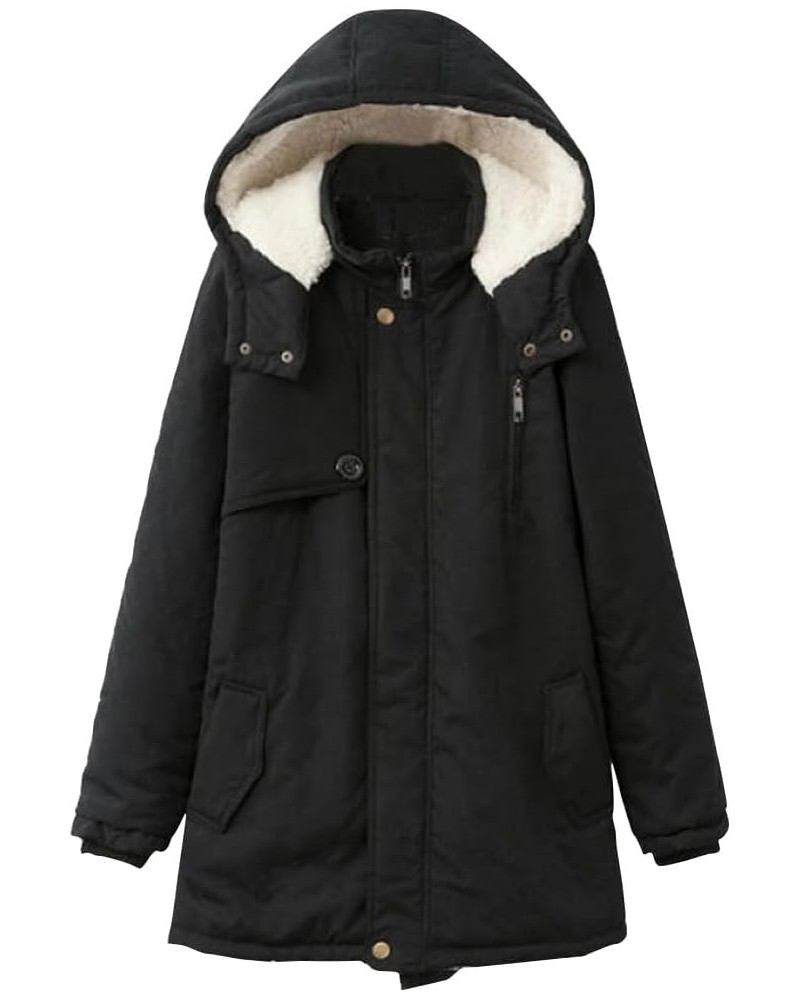 Lamb Wool Coat Women Plus Size, Cotton Padded Jacket Hooded Parka 2 Colors S-1X Black $22.18 Coats