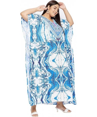 Gypsie Blu Ladies Kaftan Kimono Maxi Style Dress Plus Size Caftan Long Swimsuit Cover up Beach Dress for Women Blue Watercolo...