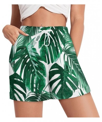 Women Pajama Shorts Beach Casual Athletic High Waist Drawstring Shorts Sleepwear Soft Lounge Casual Pants S-3XL Palm Leaf Gre...