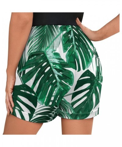 Women Pajama Shorts Beach Casual Athletic High Waist Drawstring Shorts Sleepwear Soft Lounge Casual Pants S-3XL Palm Leaf Gre...