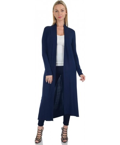 Women's Long Sleeve/Sleeveless Full Length Duster Long Open Cardigan(Sizes: S-5X) Long Sleeve_navy $15.39 Sweaters