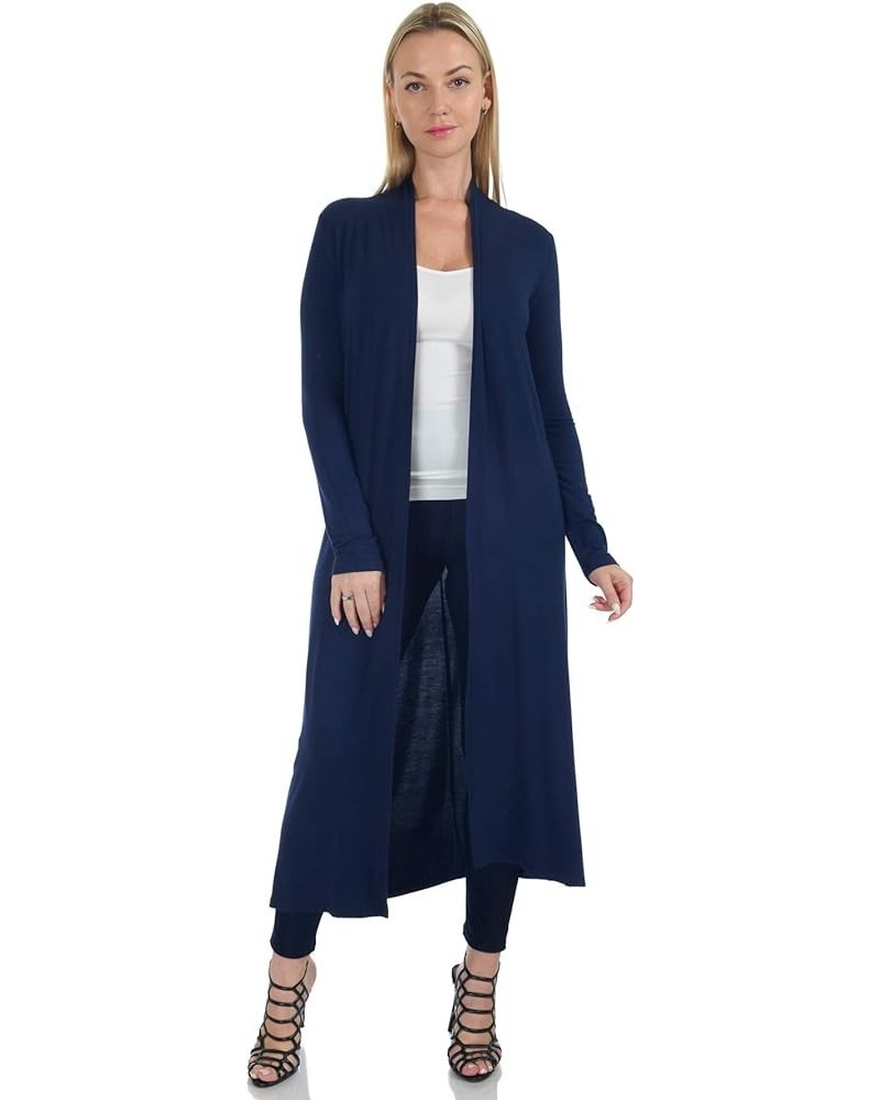 Women's Long Sleeve/Sleeveless Full Length Duster Long Open Cardigan(Sizes: S-5X) Long Sleeve_navy $15.39 Sweaters