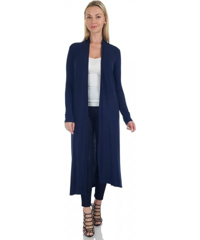 Women's Long Sleeve/Sleeveless Full Length Duster Long Open Cardigan(Sizes: S-5X) Long Sleeve_navy $15.39 Sweaters