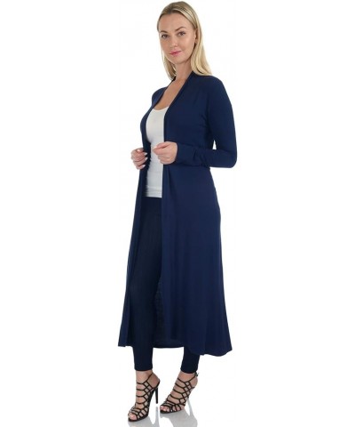 Women's Long Sleeve/Sleeveless Full Length Duster Long Open Cardigan(Sizes: S-5X) Long Sleeve_navy $15.39 Sweaters