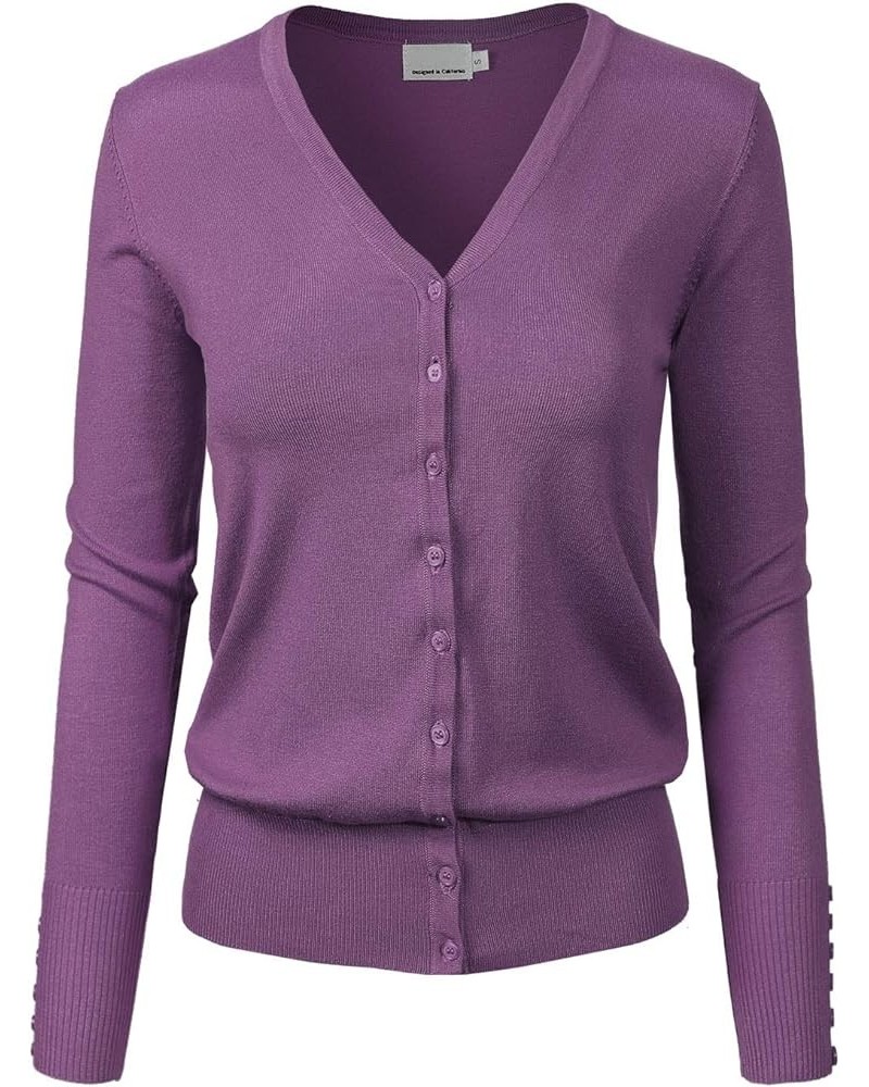 Women's Classic Button Down Long Sleeve V-Neck Soft Knit Sweater Cardigan Ultra Violet $10.50 Sweaters