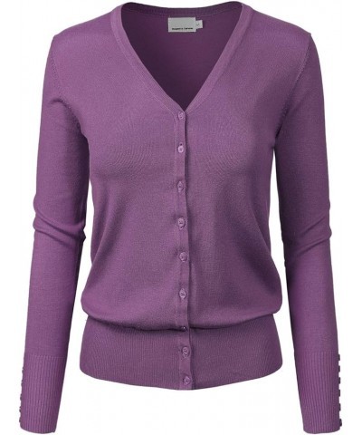 Women's Classic Button Down Long Sleeve V-Neck Soft Knit Sweater Cardigan Ultra Violet $10.50 Sweaters