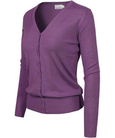 Women's Classic Button Down Long Sleeve V-Neck Soft Knit Sweater Cardigan Ultra Violet $10.50 Sweaters