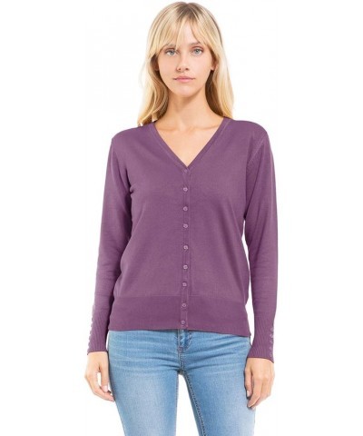 Women's Classic Button Down Long Sleeve V-Neck Soft Knit Sweater Cardigan Ultra Violet $10.50 Sweaters