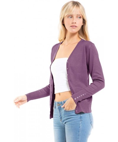 Women's Classic Button Down Long Sleeve V-Neck Soft Knit Sweater Cardigan Ultra Violet $10.50 Sweaters