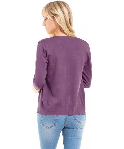 Women's Classic Button Down Long Sleeve V-Neck Soft Knit Sweater Cardigan Ultra Violet $10.50 Sweaters