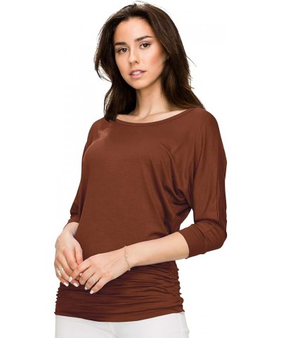 LL Womens 3/4 Sleeve with Drape Top - Made in USA Wt822_rust $13.65 Tops