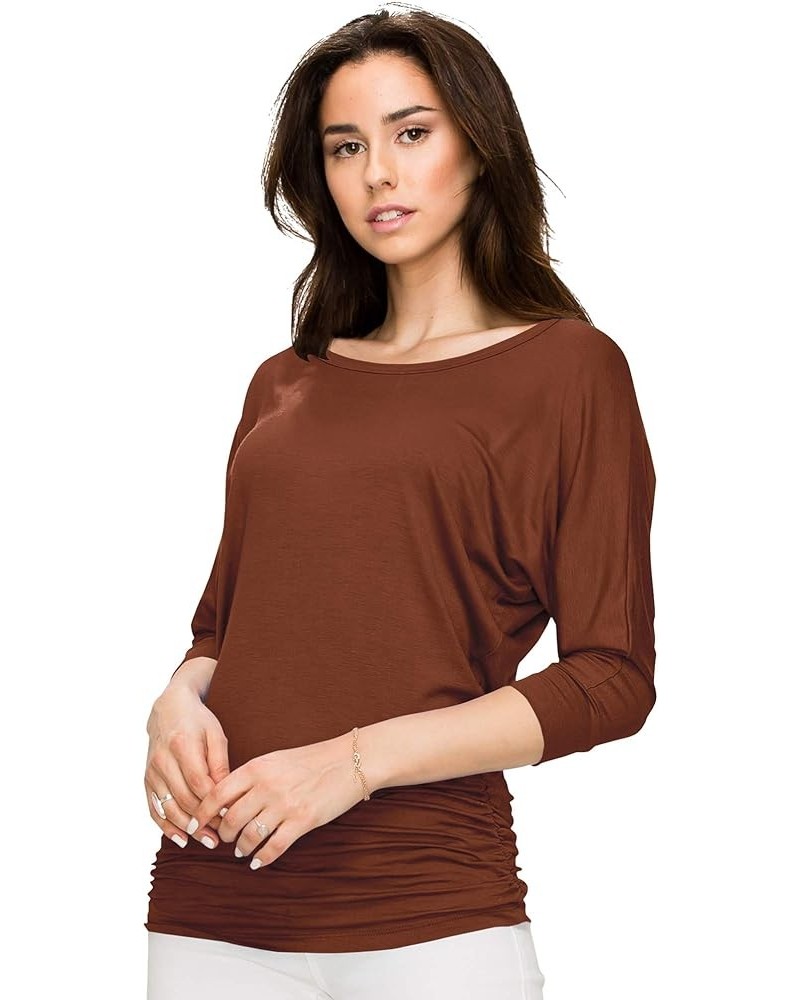 LL Womens 3/4 Sleeve with Drape Top - Made in USA Wt822_rust $13.65 Tops