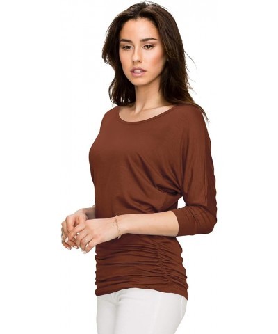 LL Womens 3/4 Sleeve with Drape Top - Made in USA Wt822_rust $13.65 Tops